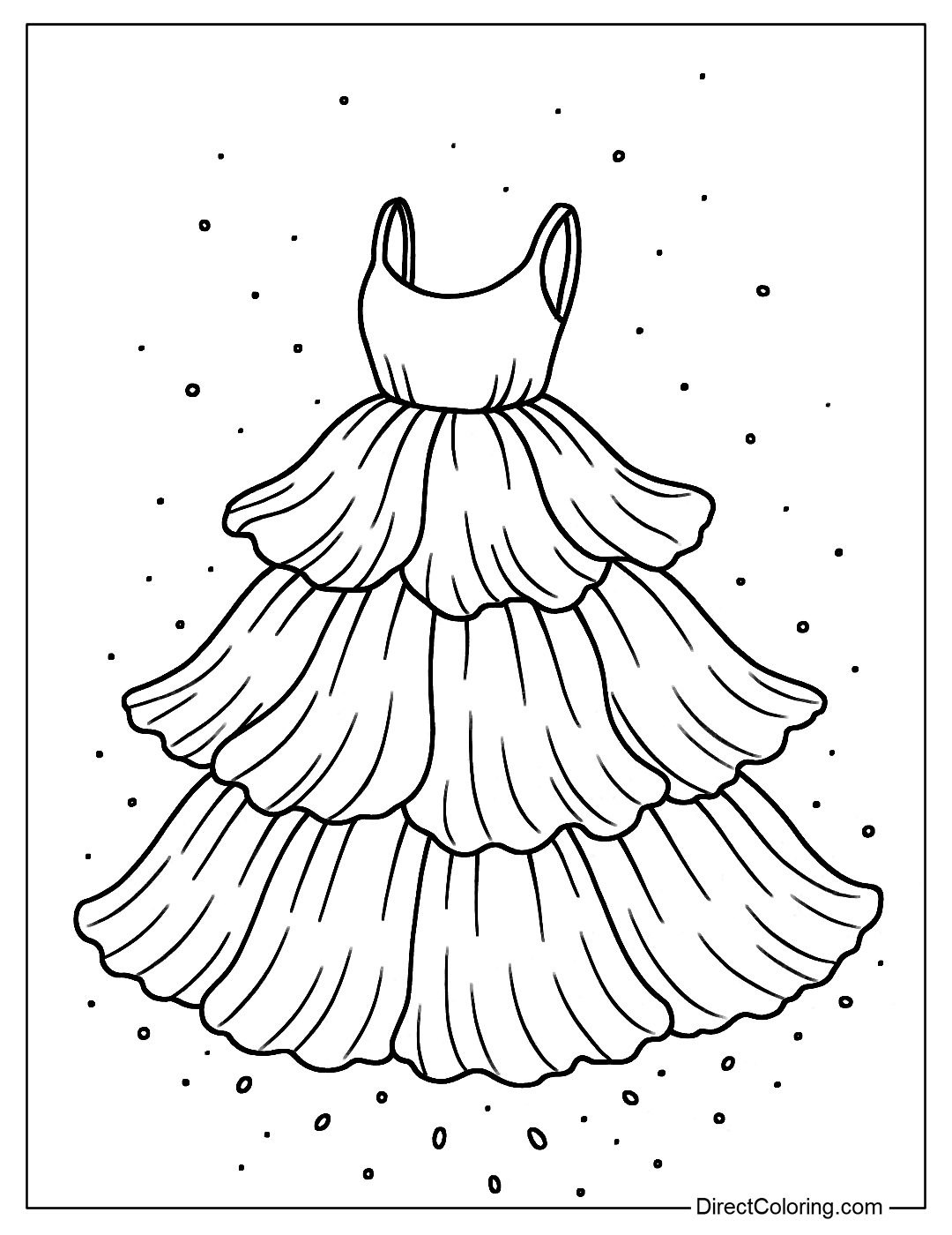 A color page for a loose-fitting dress with layered poppy petals to create volume